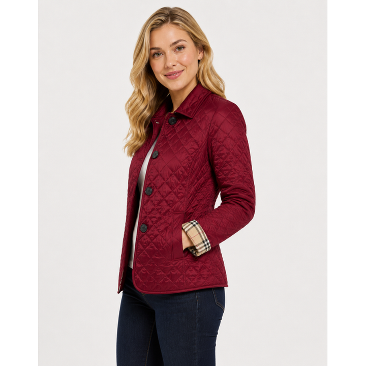 Dark Red Button-Front Quilted Jacket side view