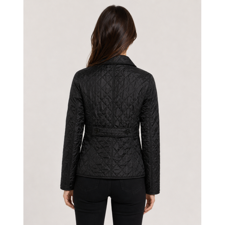Black Button-Front Quilted Jacket back view