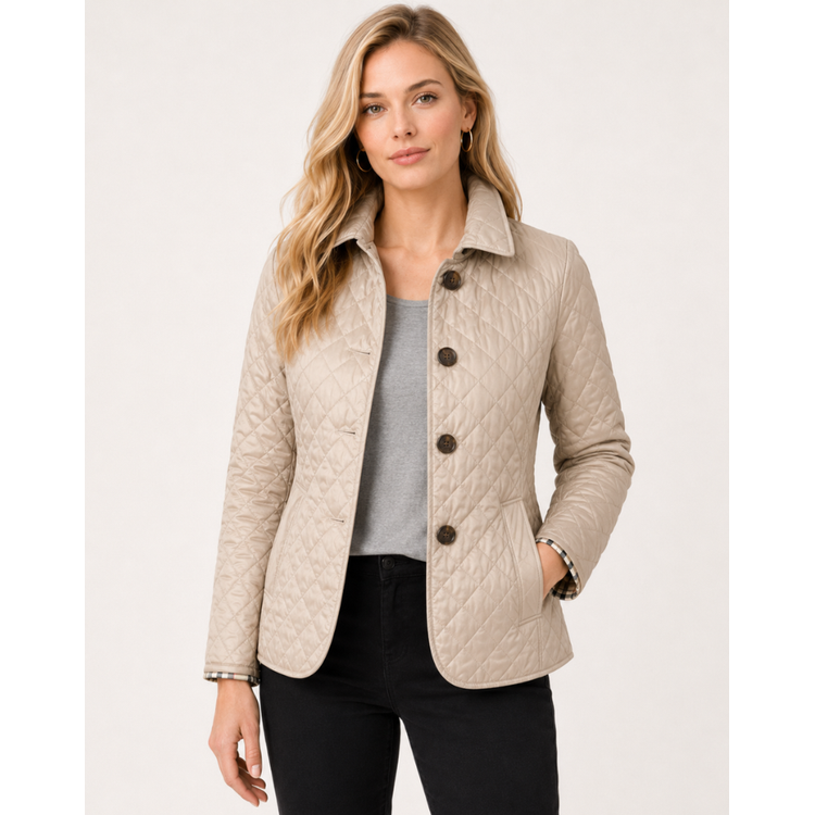 Button-Front Quilted Jacket worn front view