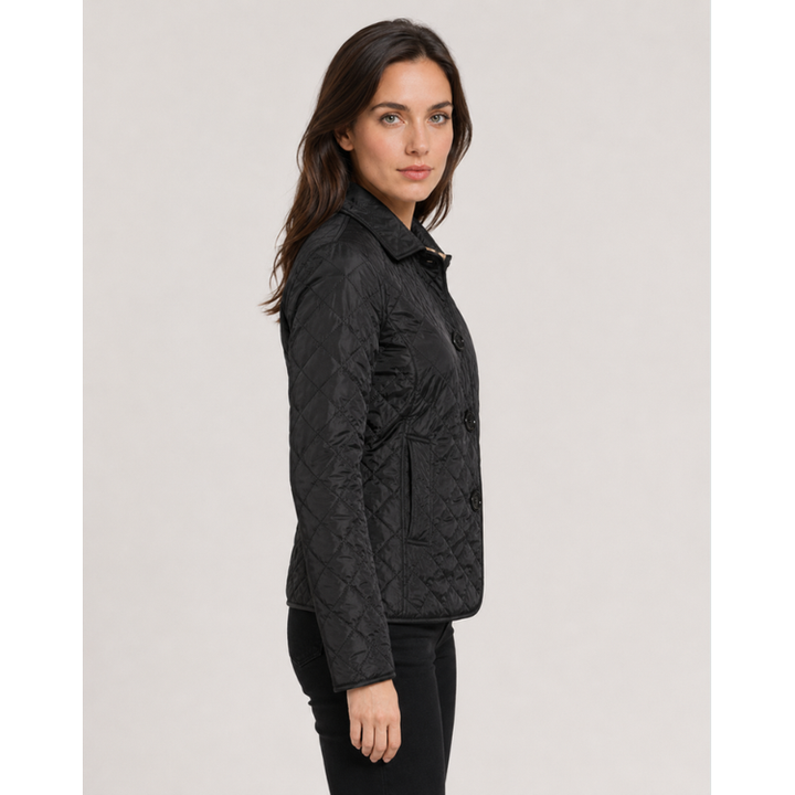 Black Button-Front Quilted Jacket side view