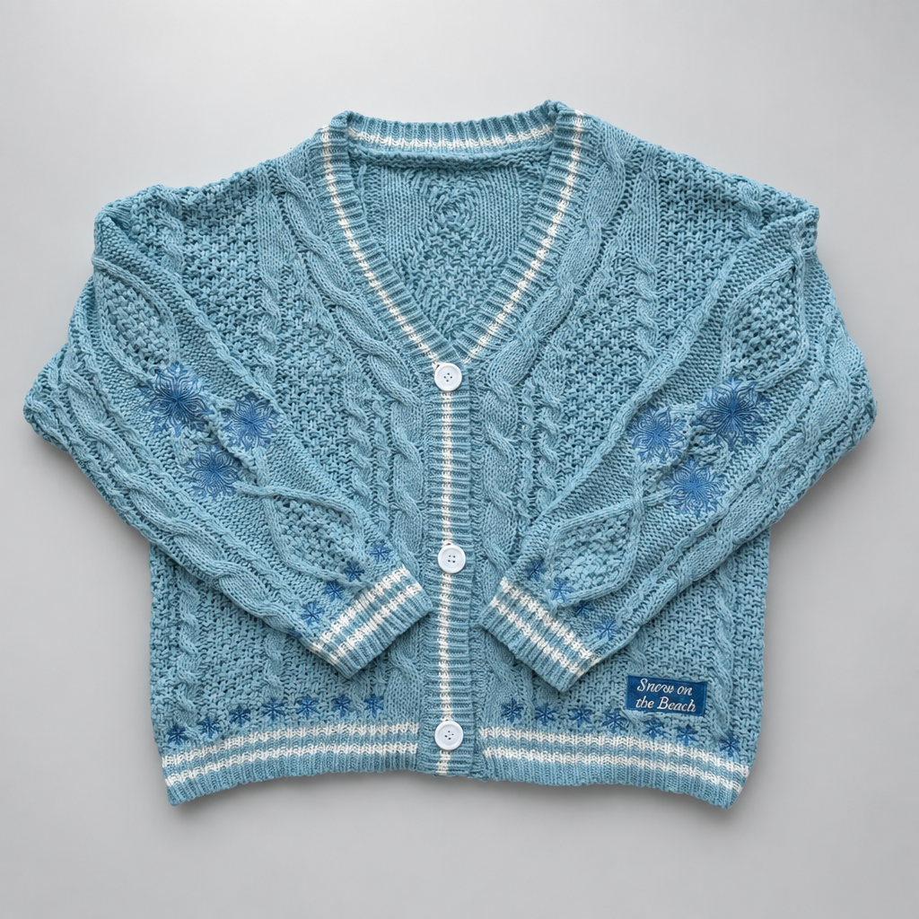Sky Blue Cable Knit Cardigan flat lay front view