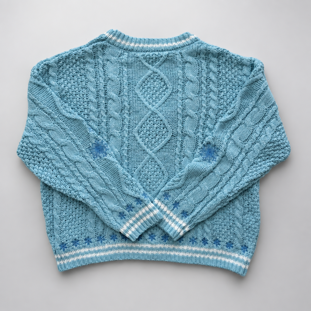 Sky Blue Cable Knit Cardigan flat lay back view
