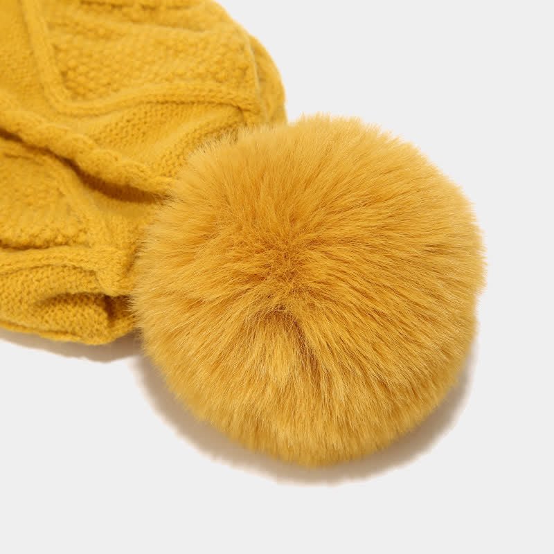 Yellow Cable Knit Hat pom-pom detail
