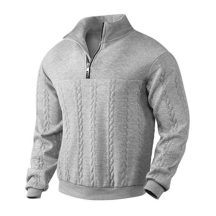 Cable-Knit Quarter-Zip Pullover front view