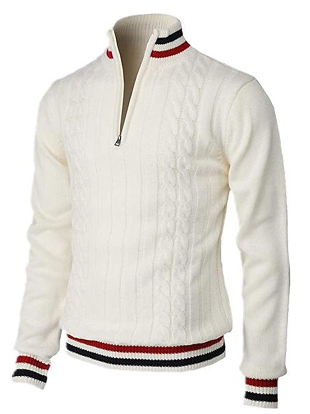 White Cable-Knit Quarter-Zip Sweater front view