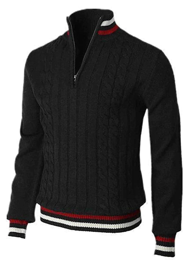 Black Cable-Knit Quarter-Zip Sweater front view