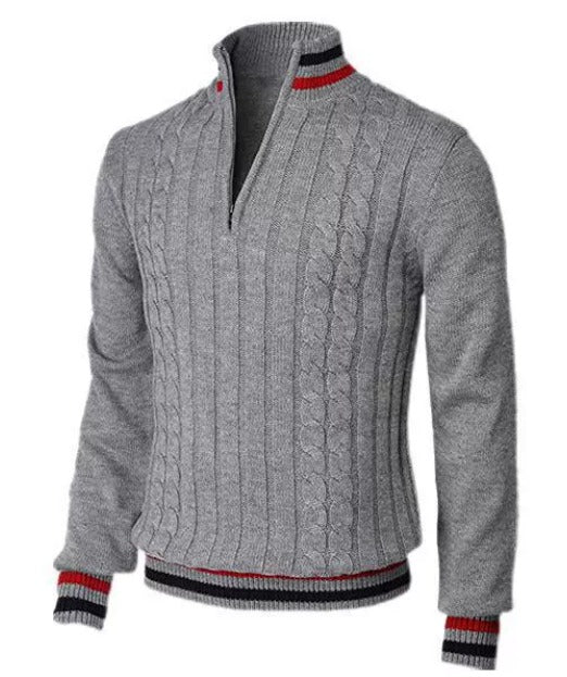 Gray Cable-Knit Quarter-Zip Sweater front view