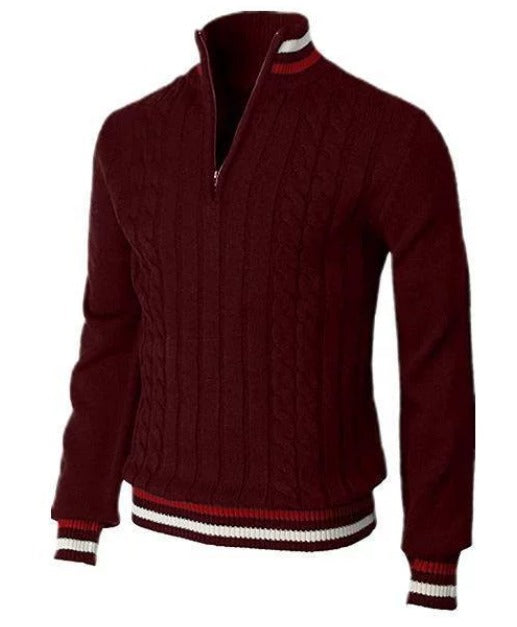 Red Cable-Knit Quarter-Zip Sweater front view