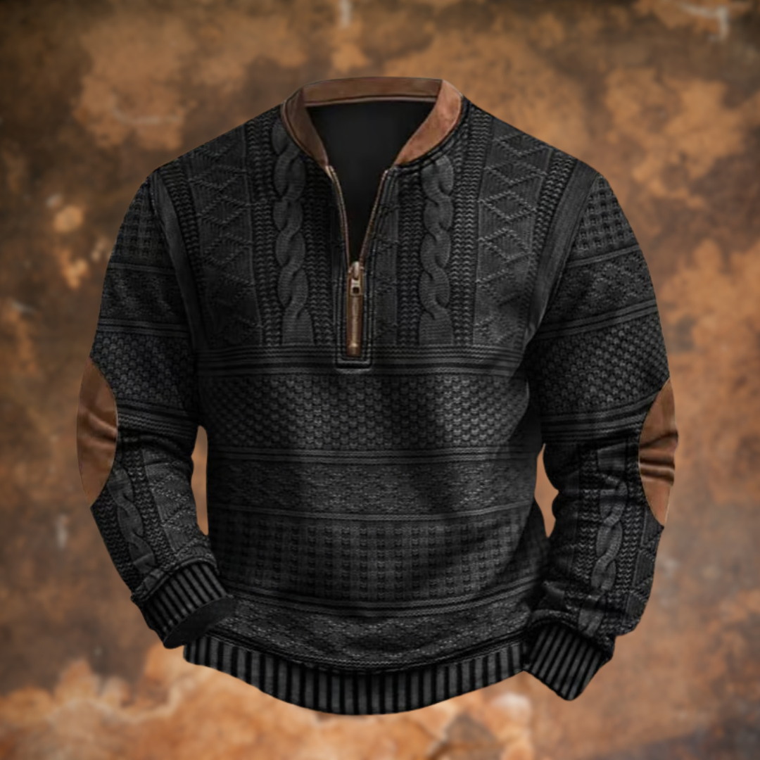 Black Cable-Knit Quarter-Zip Sweater front view