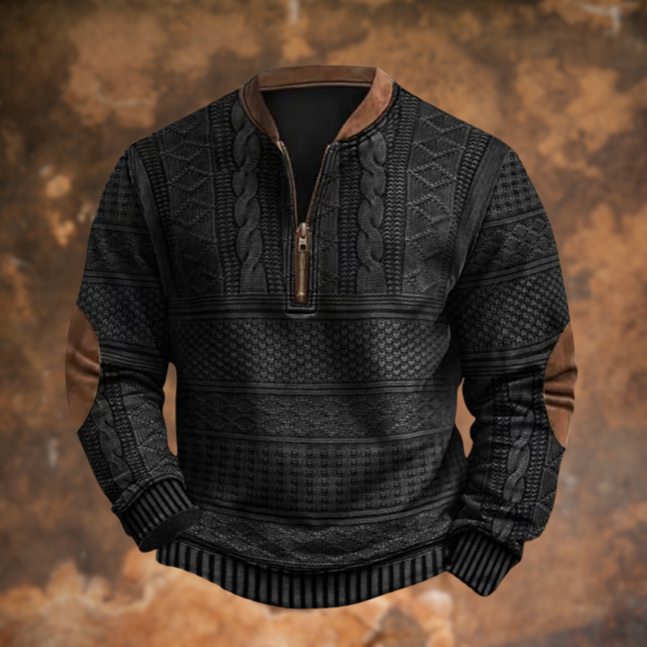 Black Cable-Knit Quarter-Zip Sweater front view