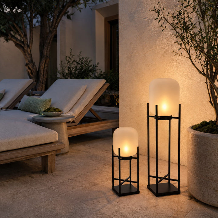 Black Caged Glass Outdoor Lantern Lamp side view
