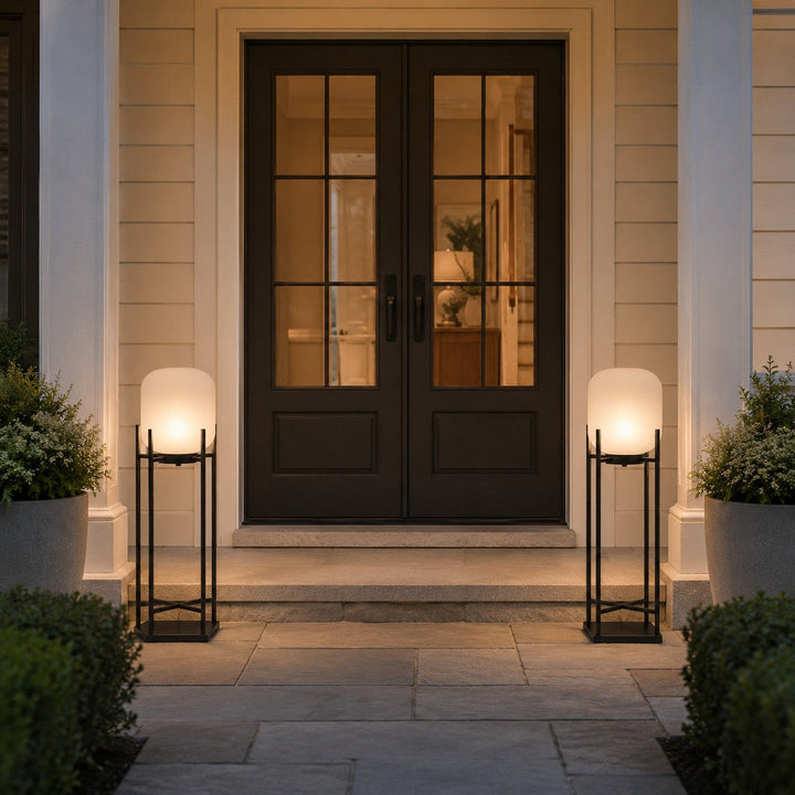 Black Caged Glass Outdoor Lantern Lamp height comparison