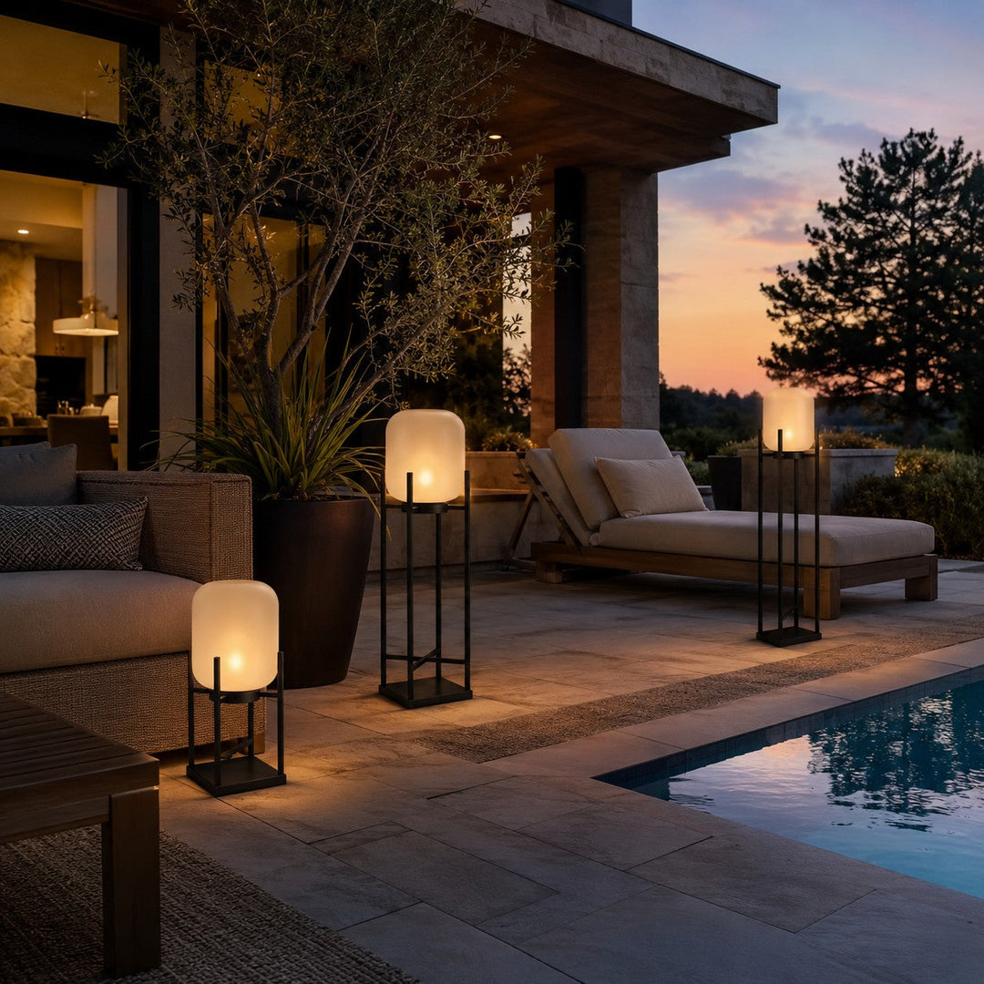 Black Caged Glass Outdoor Lantern Lamp balcony styling