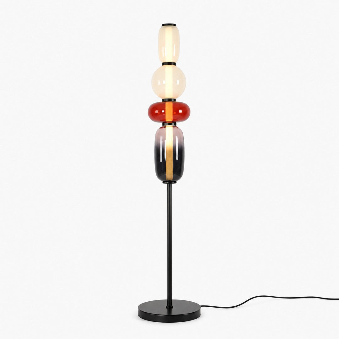 Red Candied Glass Floor Lamp with stacked cream, clear, and smoky glass shades, main view