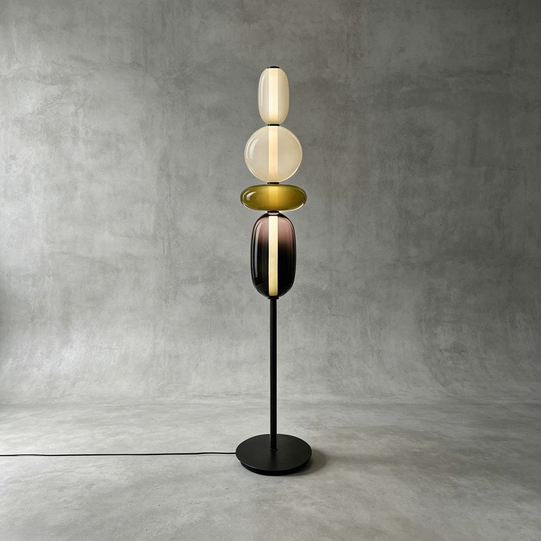 Tall Candied Model A Green floor lamp with an olive glass accent and smoky lower shade.