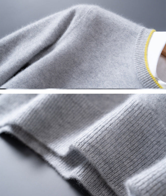 Cashmere Crewneck Sweater knit and contrast trim detail view