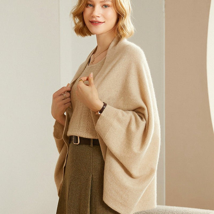 Beige Cashmere-Feel Shawl Wrap Scarf worn lifestyle
