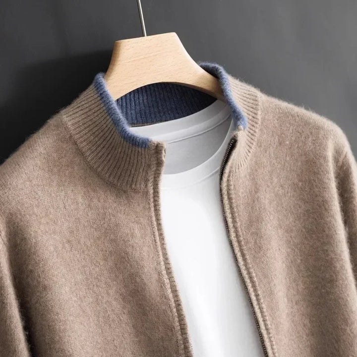 Cashmere Zip-Front Cardigan front view