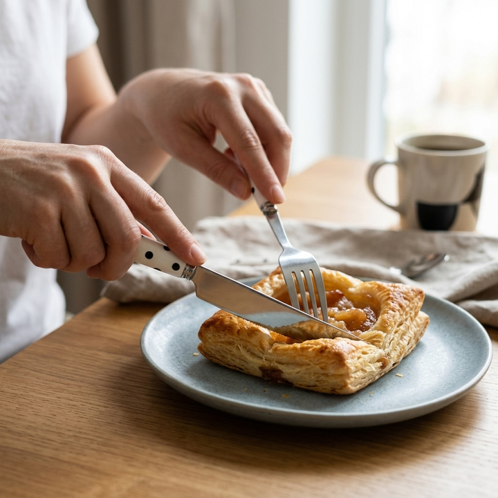 Polka Dot ceramic handle cutlery set in use