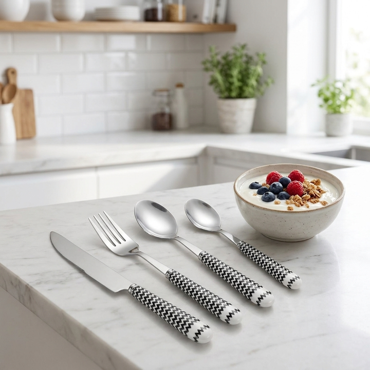 Chevron 4-piece ceramic handle cutlery set