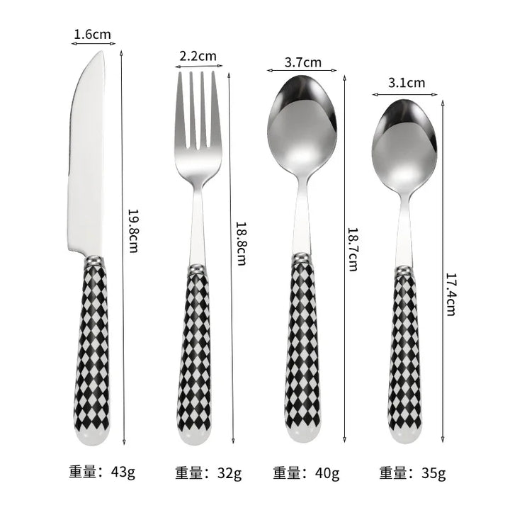 Diamond Check ceramic handle cutlery set detail