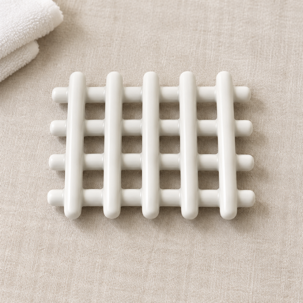 White Ceramic Lattice Draining Soap Dish top view