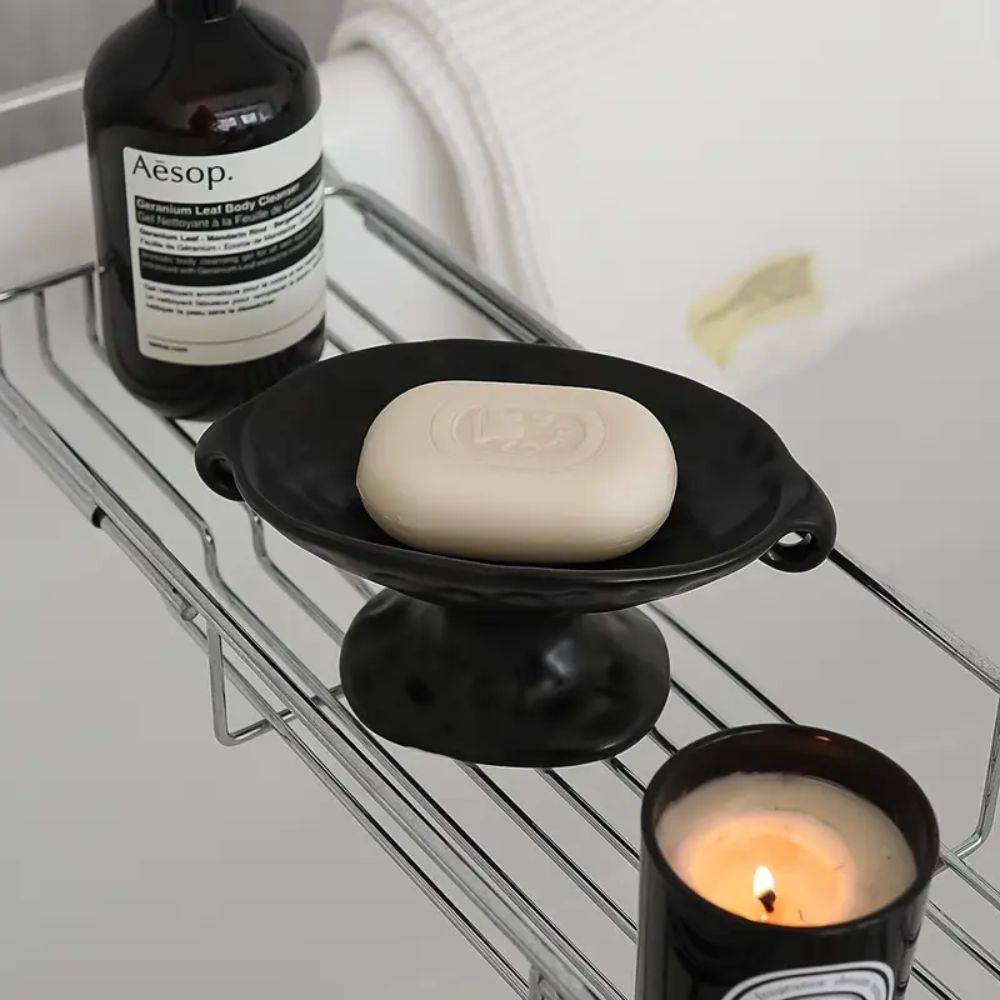 Black Ceramic Pedestal Trinket Dish holding soap