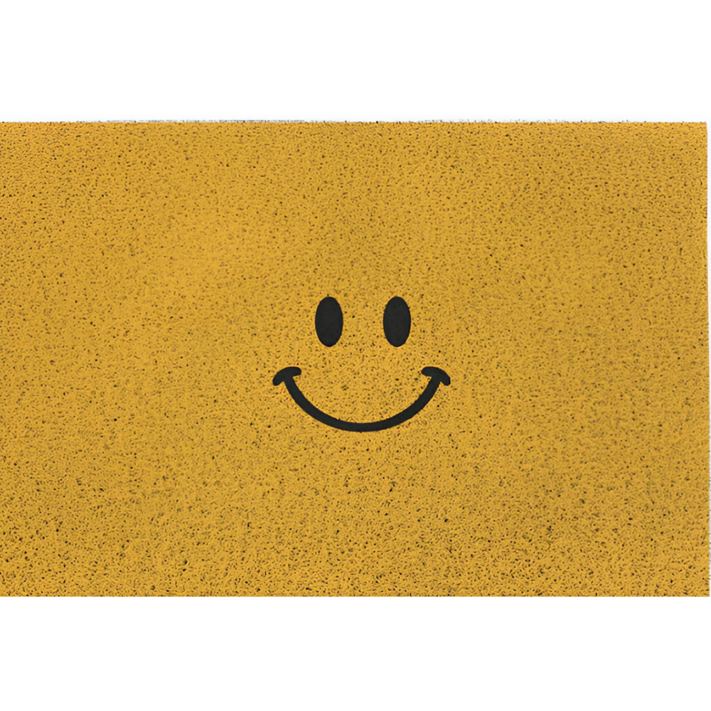 Yellow Cheeky Smiley Print Doormat Happy design close-up