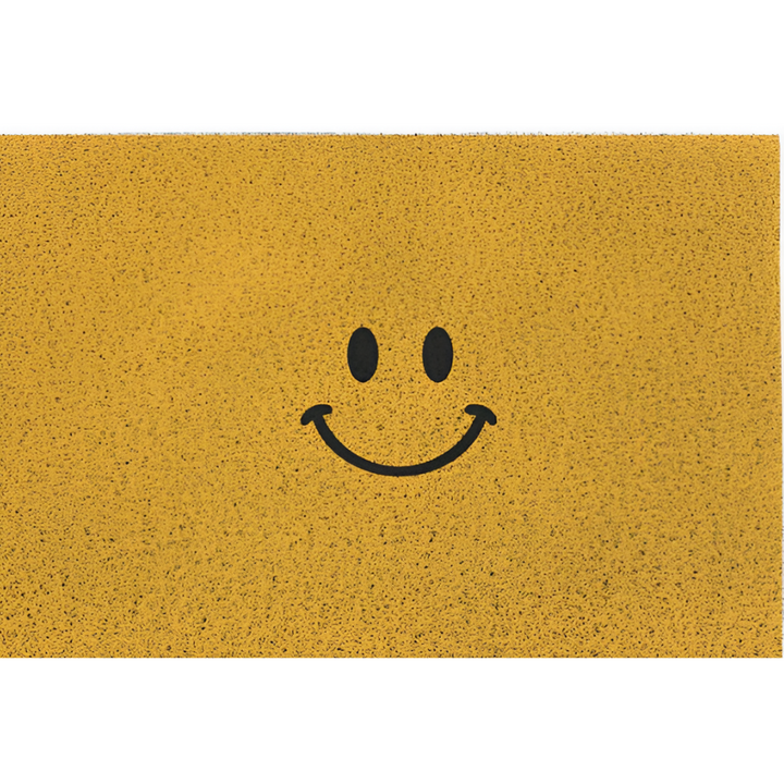 Yellow Cheeky Smiley Print Doormat Happy design close-up