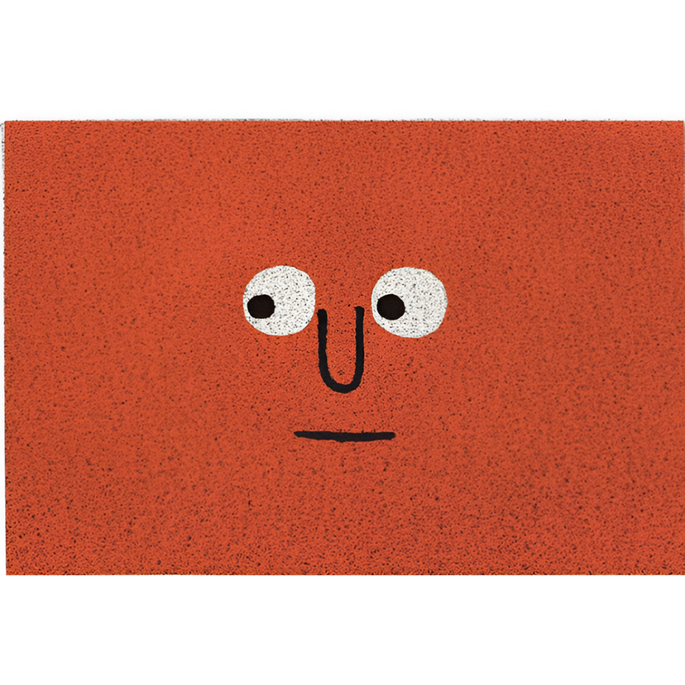 Orange Cheeky Smiley Print Doormat Big Eyes design