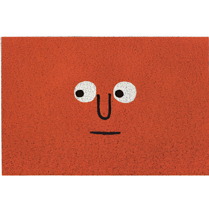 Orange Cheeky Smiley Print Doormat Big Eyes design
