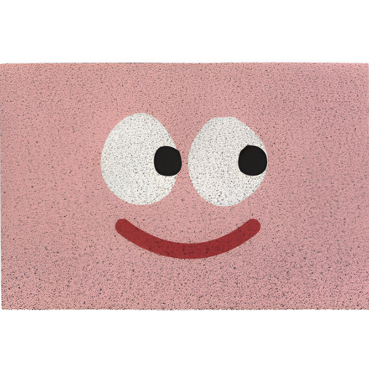 Pink Cheeky Smiley Print Doormat with round eyes and smile design