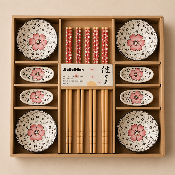Red Cherry Blossom Sushi Dinnerware Set in gift box
