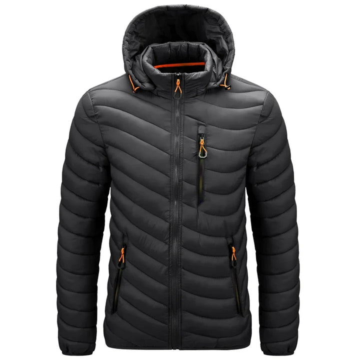 Chevron-Quilted Hooded Puffer Jacket front view