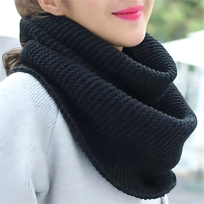 Black Chunky Knit Infinity Scarf worn doubled