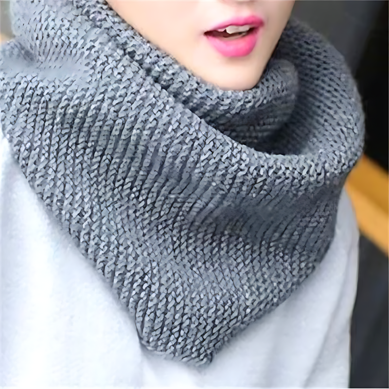 Grey Chunky Knit Infinity Scarf worn