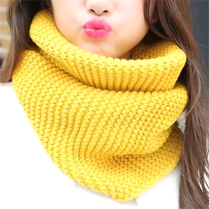 Yellow Chunky Knit Infinity Scarf worn
