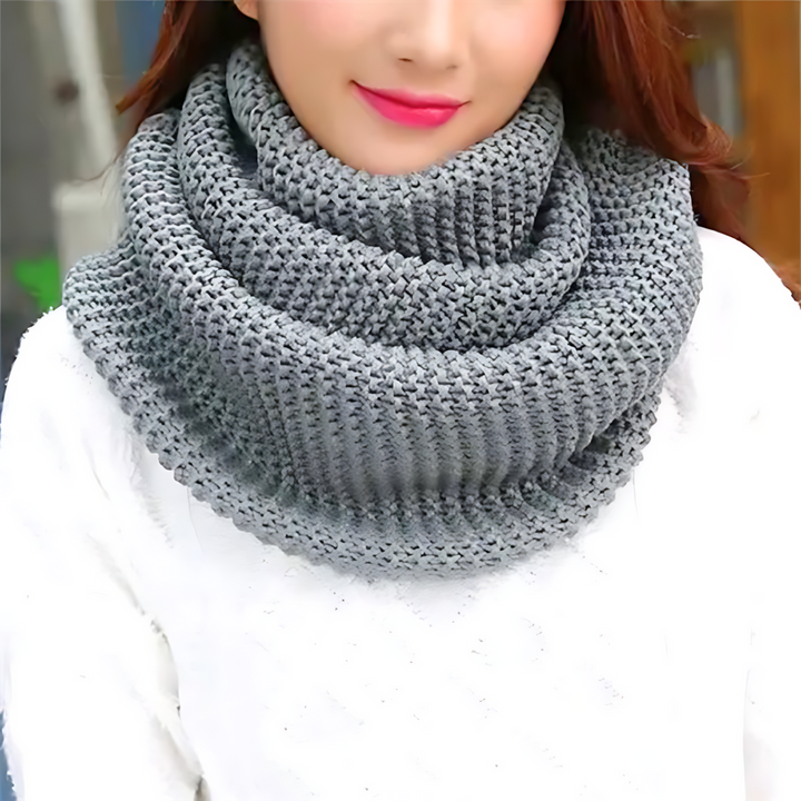 Grey Chunky Knit Infinity Scarf worn lifestyle