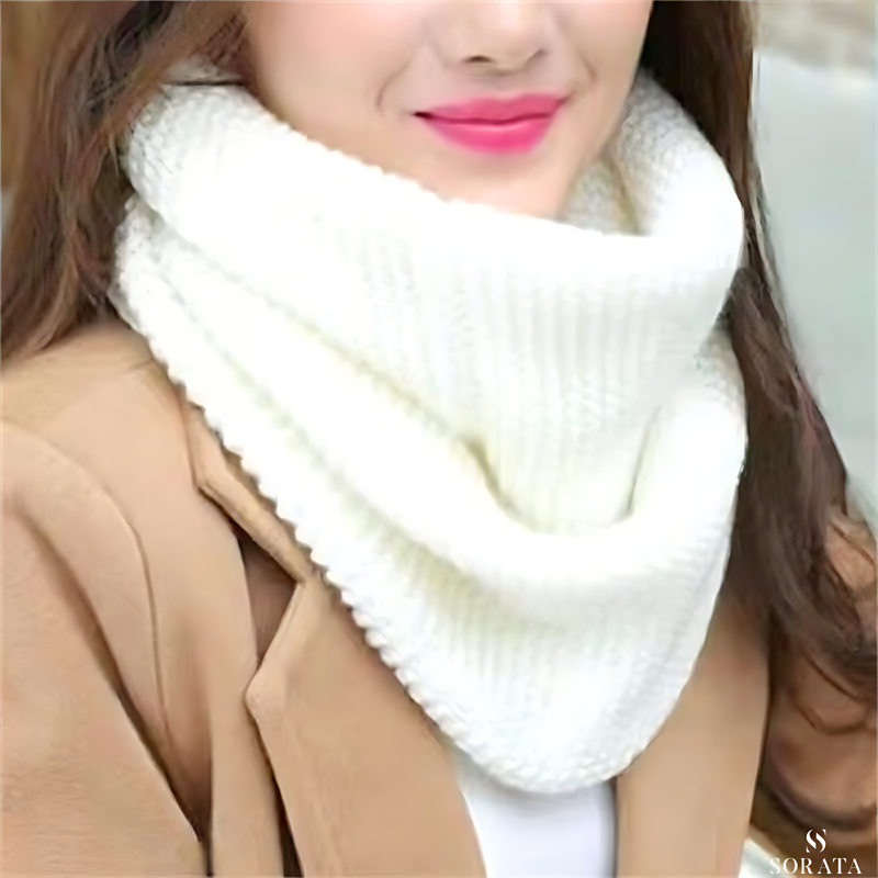 White Chunky Knit Infinity Scarf worn