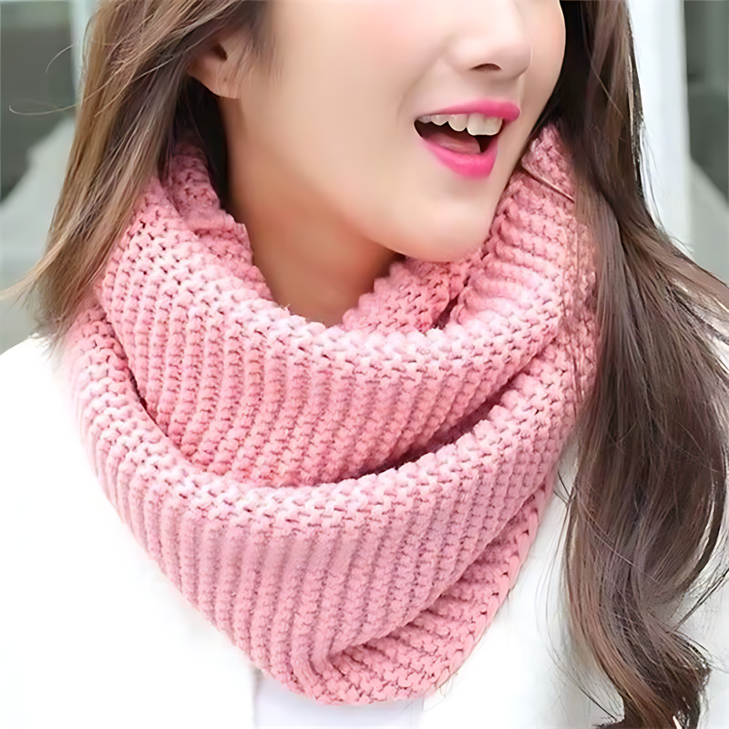Pink Chunky Knit Infinity Scarf worn