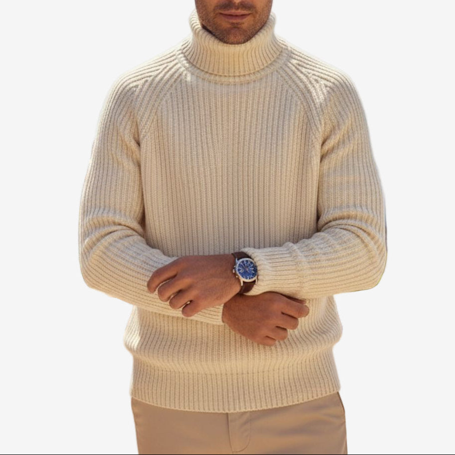 Khaki Chunky Wool Turtleneck Sweater front view