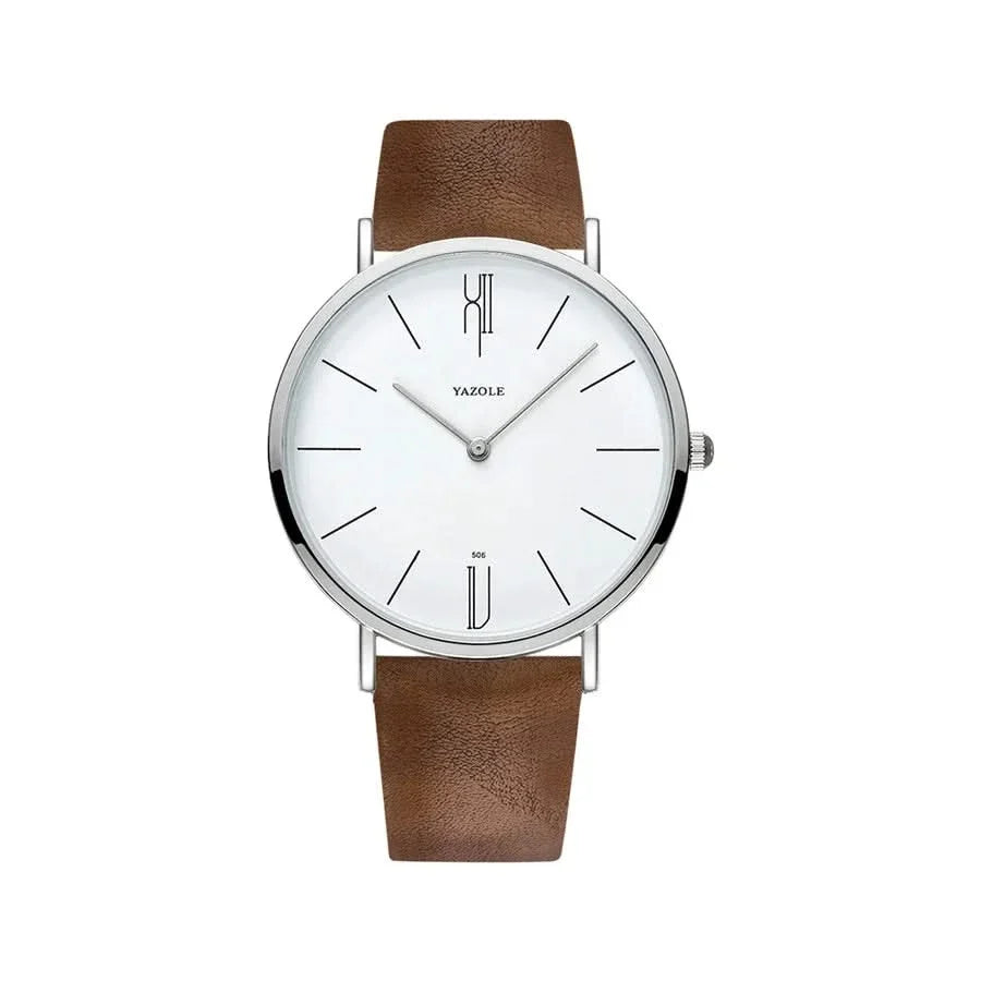 Brown & White Classic 40mm Leather Watch front view