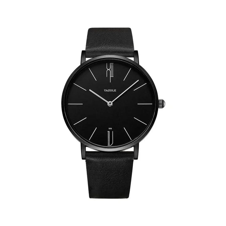 Black & Black Classic 40mm Leather Watch front view