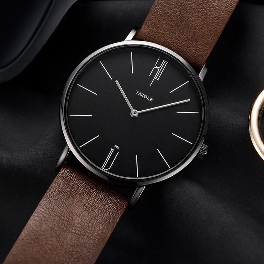 Brown & Black Classic 40mm Leather Watch dial detail