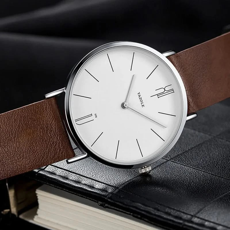 Brown & White Classic 40mm Leather Watch dial detail