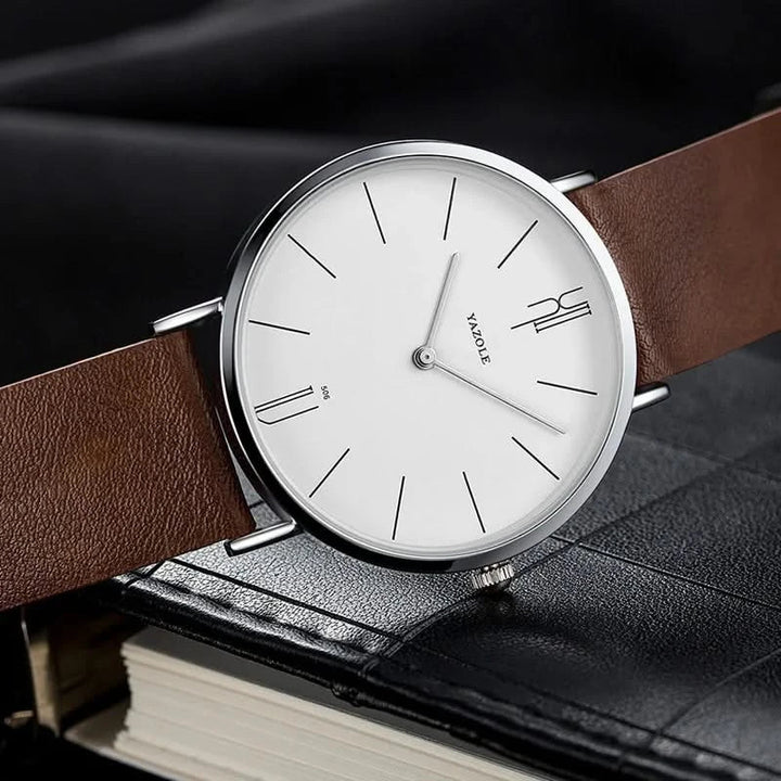 Brown & White Classic 40mm Leather Watch dial detail