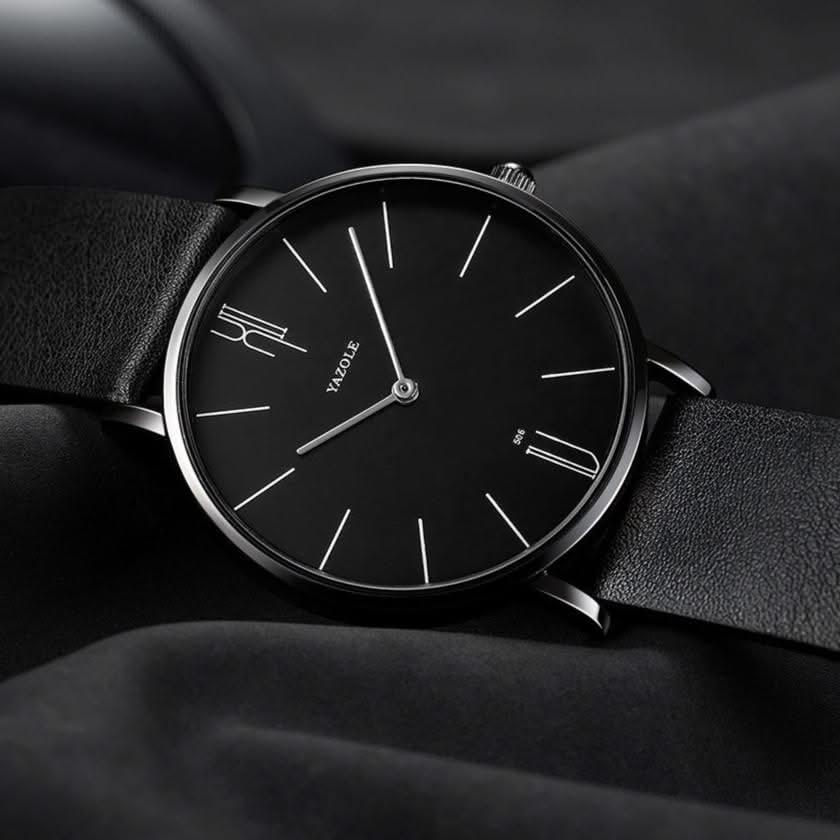 Black & Black Classic 40mm Leather Watch dial detail