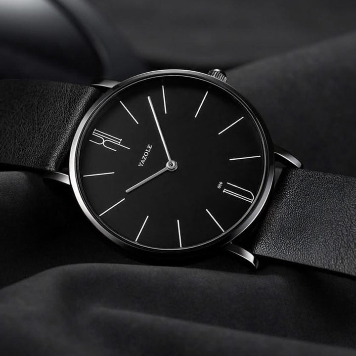 Black & Black Classic 40mm Leather Watch dial detail