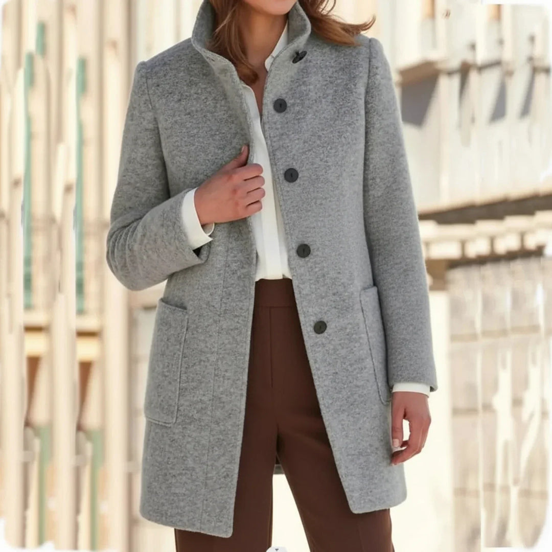 Gray Button-Front Midi Coat worn front view