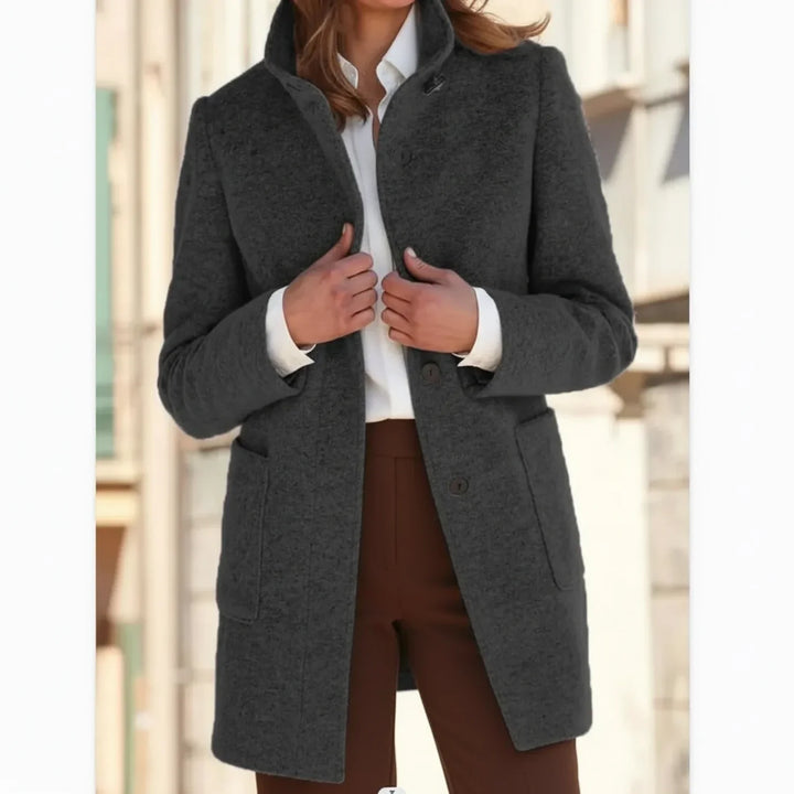Dark Gray Button-Front Midi Coat worn front view